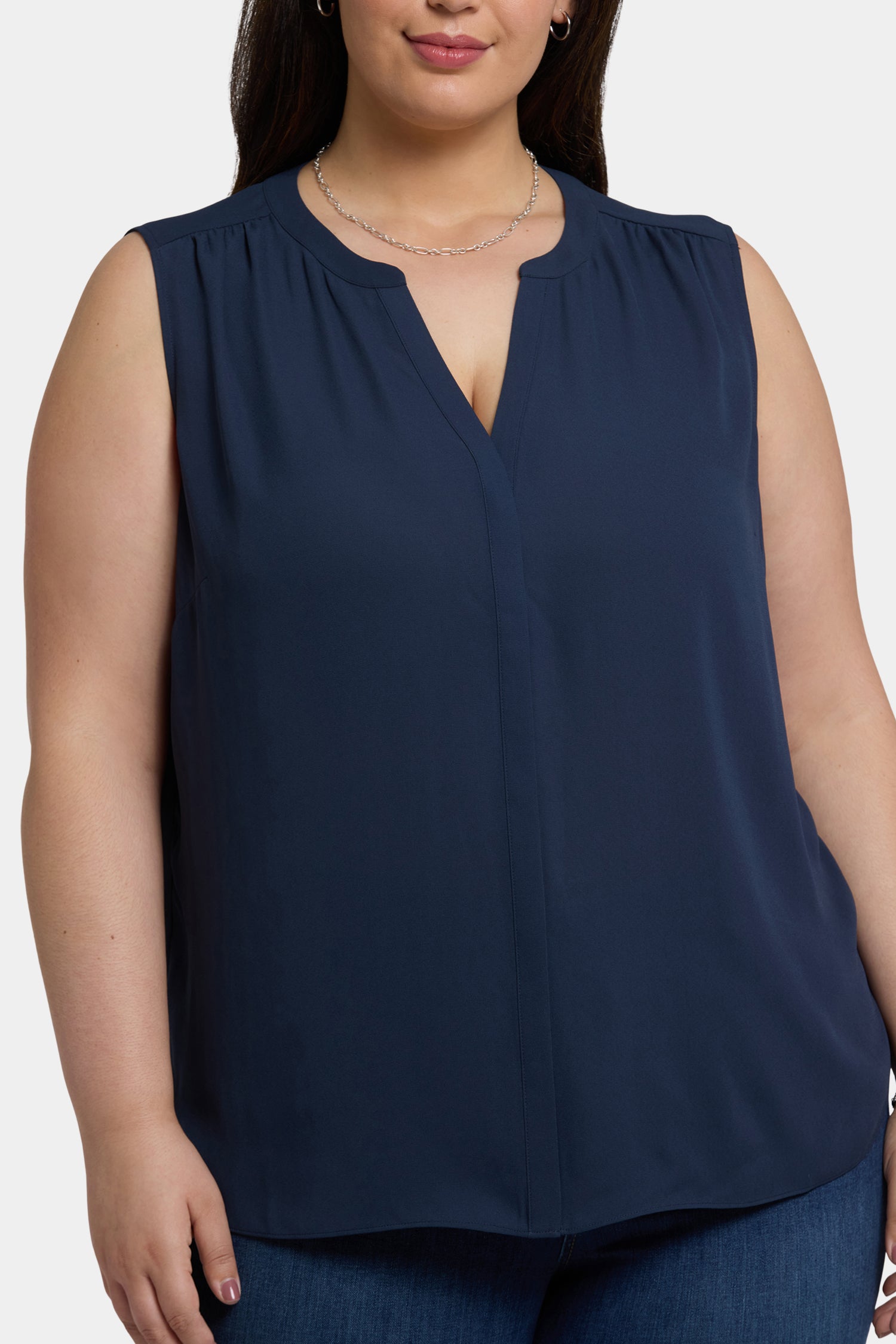 NYDJ Sleeveless Pintuck Blouse In Plus Size  - Oxford Navy
