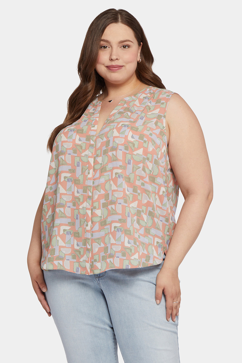 Sleeveless Pintuck Blouse In Plus Size - Cielo Vista Pink | NYDJ