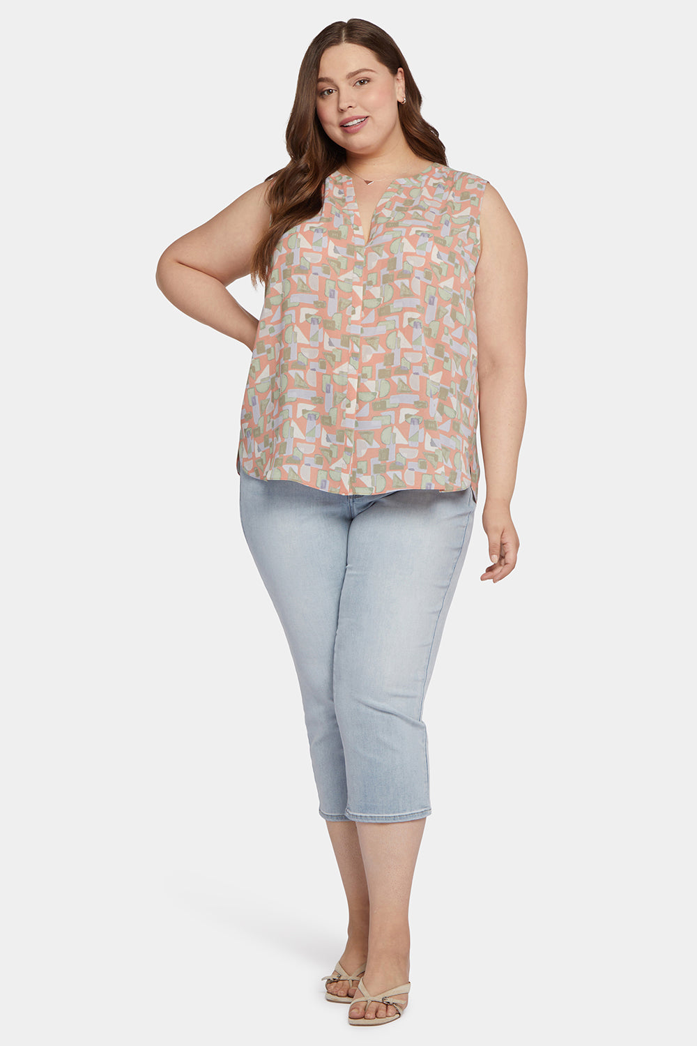 Sleeveless Pintuck Blouse In Plus Size - Cielo Vista Pink | NYDJ