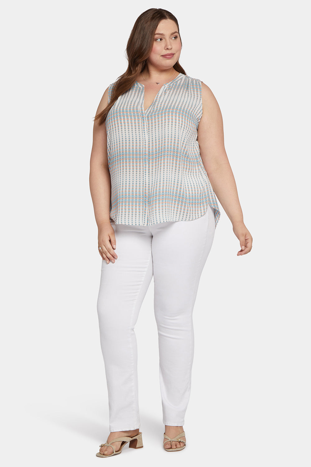 NYDJ Sleeveless Pintuck Blouse In Plus Size  - Azure Oracle