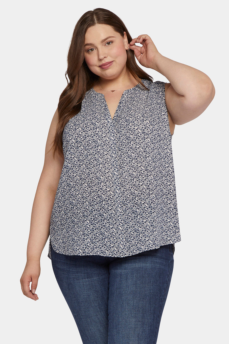 Sleeveless Pintuck Blouse In Plus Size - Lana Flower