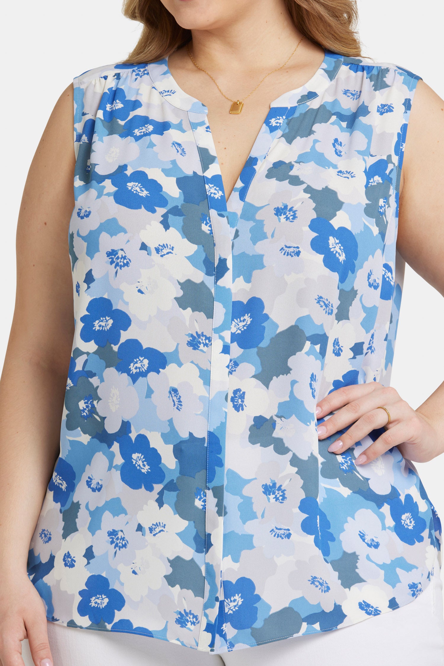 売れ筋商品|||ニューヨークコレクション カットソー トップス レディース Plus Size Sleeveless Pintucked Blouse Ivory Tropical Leaves NY Collection Women's Petite Blouse (Ivory Tropical Leaves