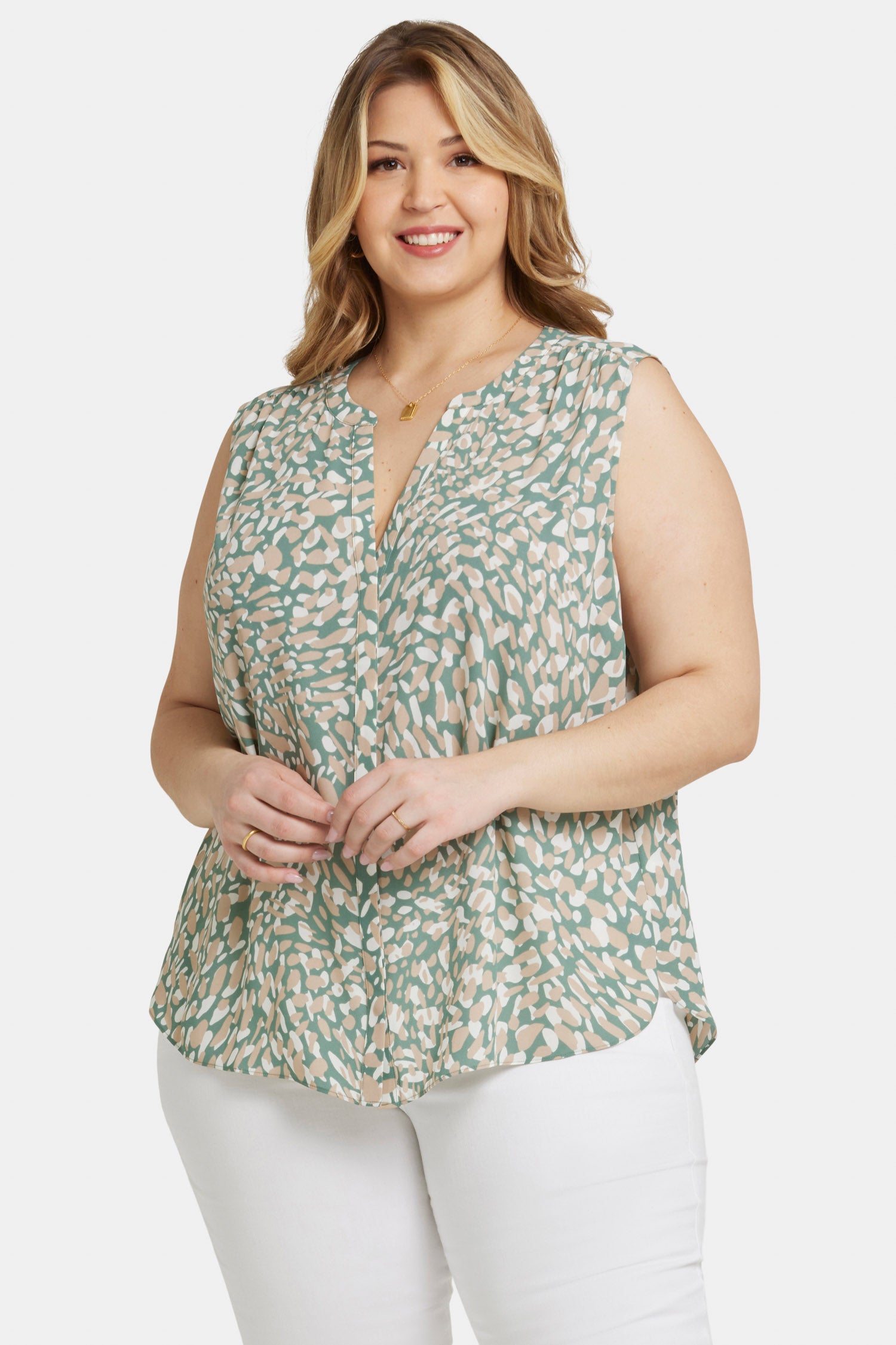 Sleeveless Pintuck Blouse In Plus Size - Endless Sea Solids | NYDJ