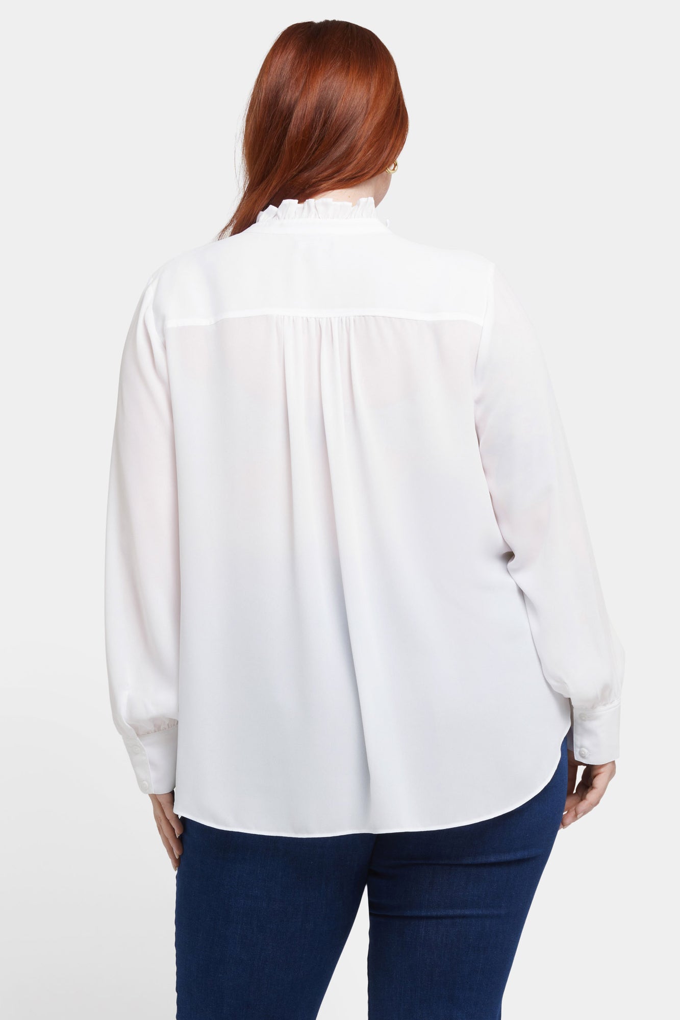 NYDJ Ruffle Neck Blouse In Plus Size  - Optic White