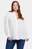 NYDJ Ruffle Neck Blouse In Plus Size  - Optic White