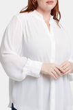 NYDJ Ruffle Neck Blouse In Plus Size  - Optic White