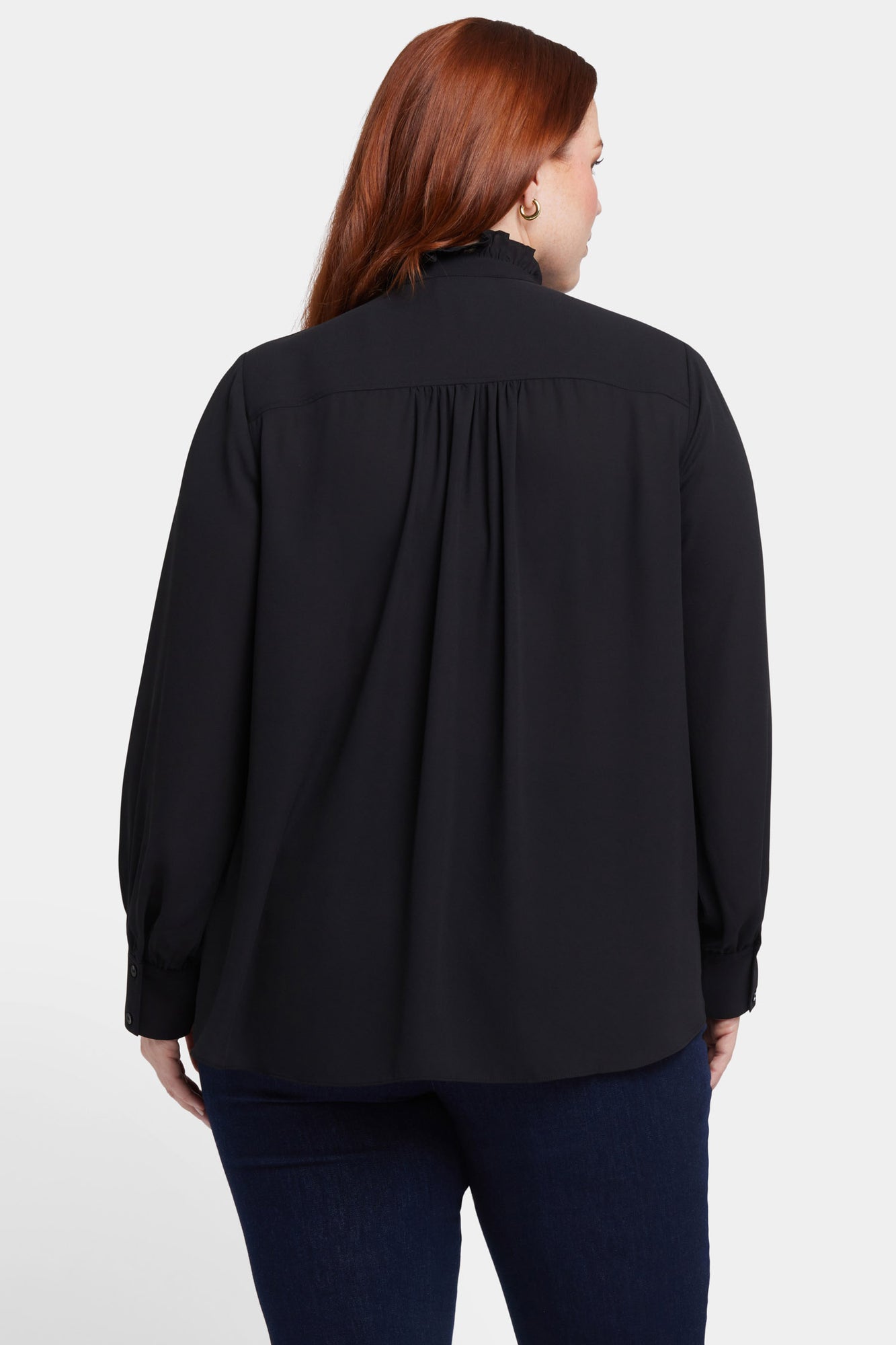 Black ruffle neck blouse deals