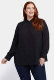 NYDJ Ruffle Neck Blouse In Plus Size  - Black