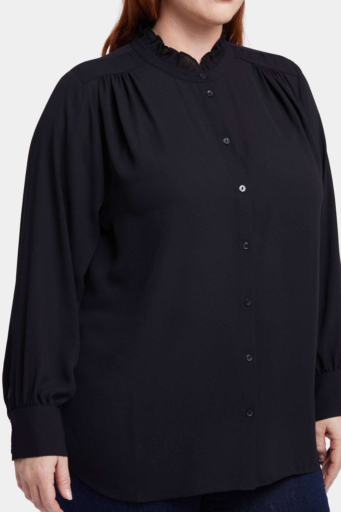 NYDJ Ruffle Neck Blouse In Plus Size  - Black