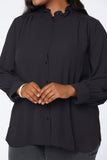 NYDJ Ruffle Neck Blouse In Plus Size  - Black