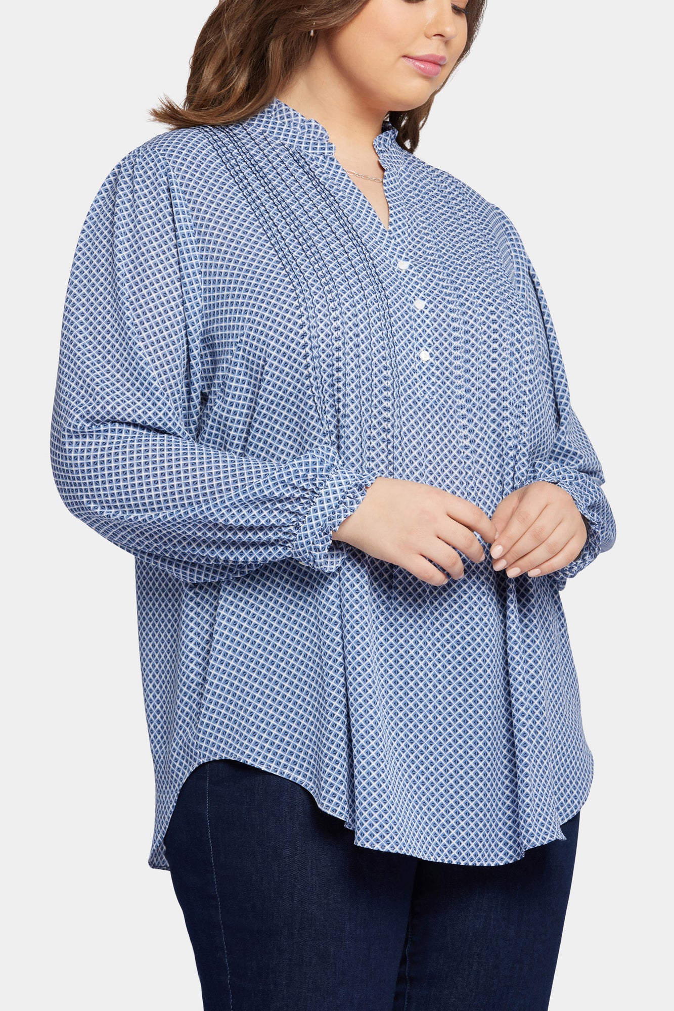 NYDJ Pleated Front Tunic In Plus Size  - Heritage Geo Aviary Blue