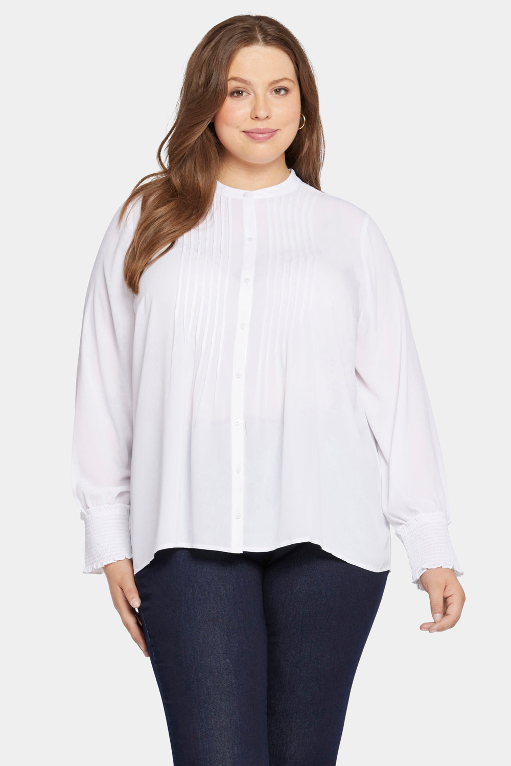 NYDJ Pleated Peasant Blouse In Plus Size  - Optic White