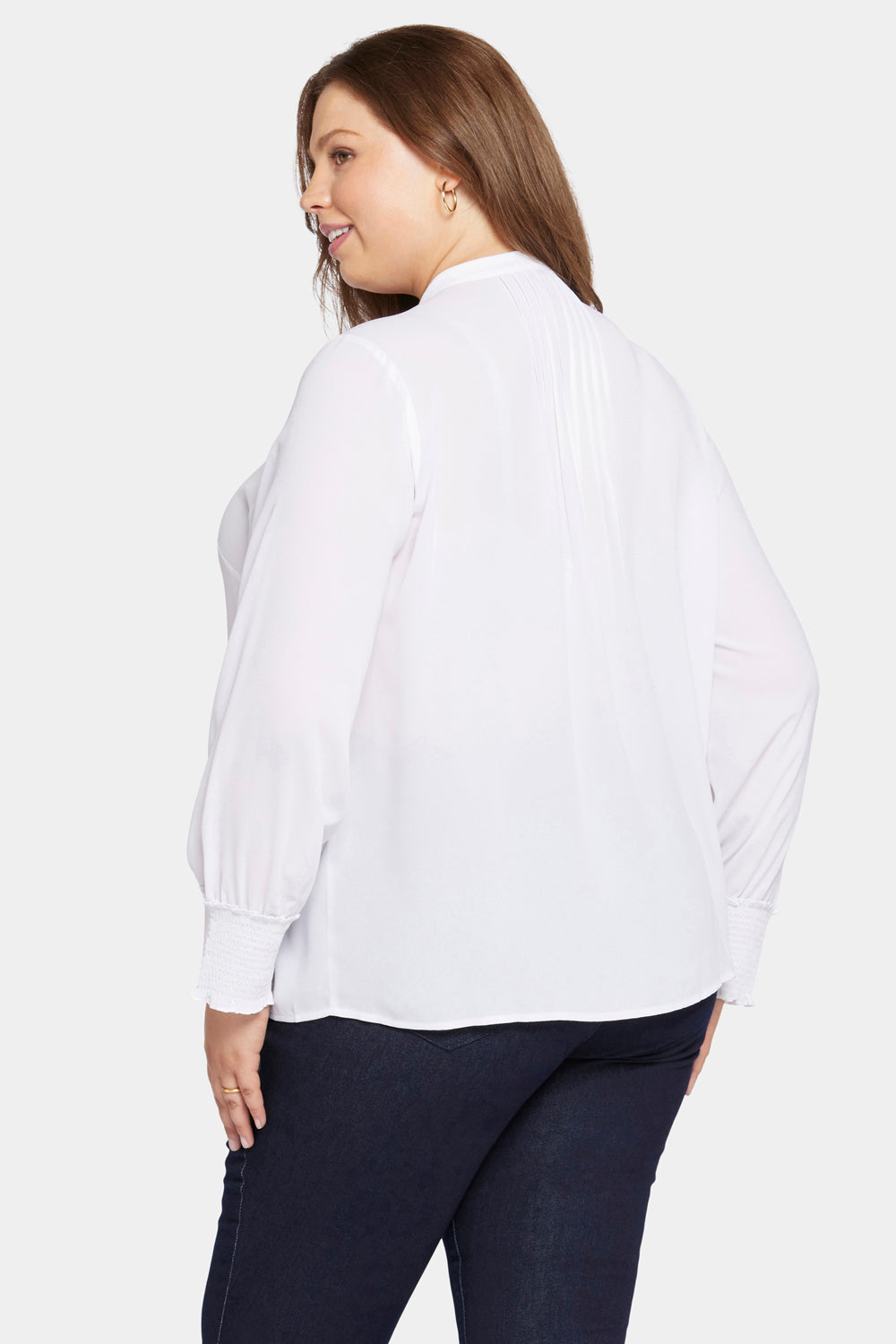 NYDJ Pleated Peasant Blouse In Plus Size  - Optic White