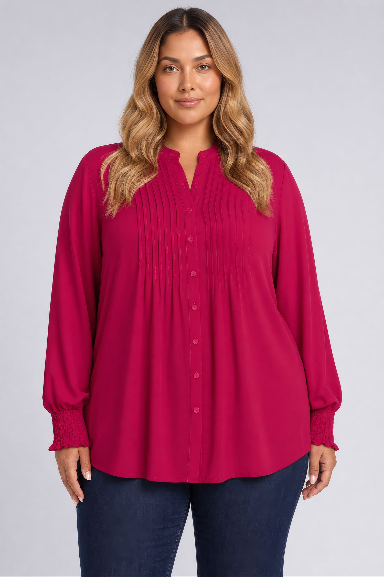 NYDJ Pleated Peasant Blouse In Plus Size  - Jazzy