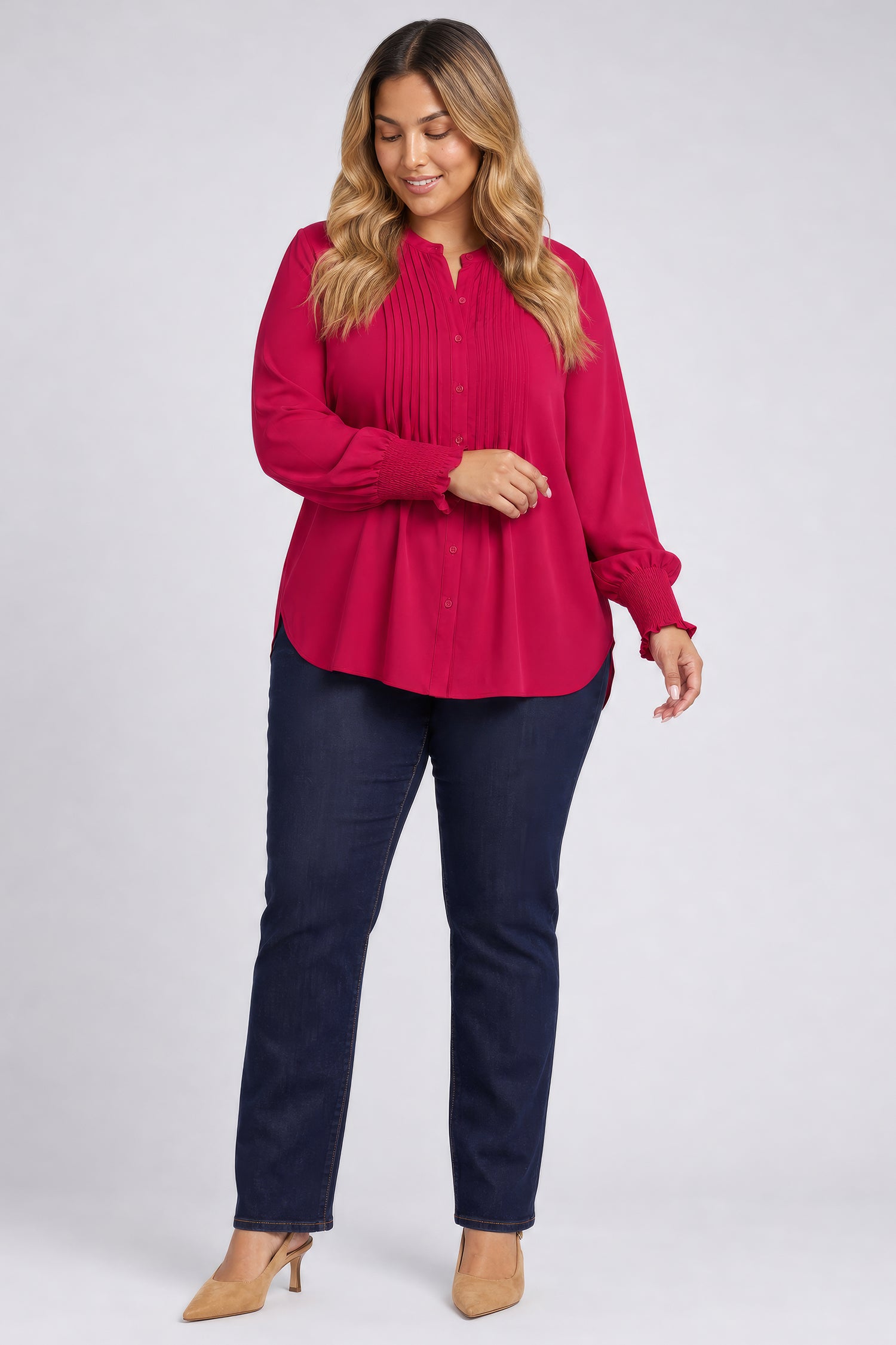 NYDJ Pleated Peasant Blouse In Plus Size  - Jazzy