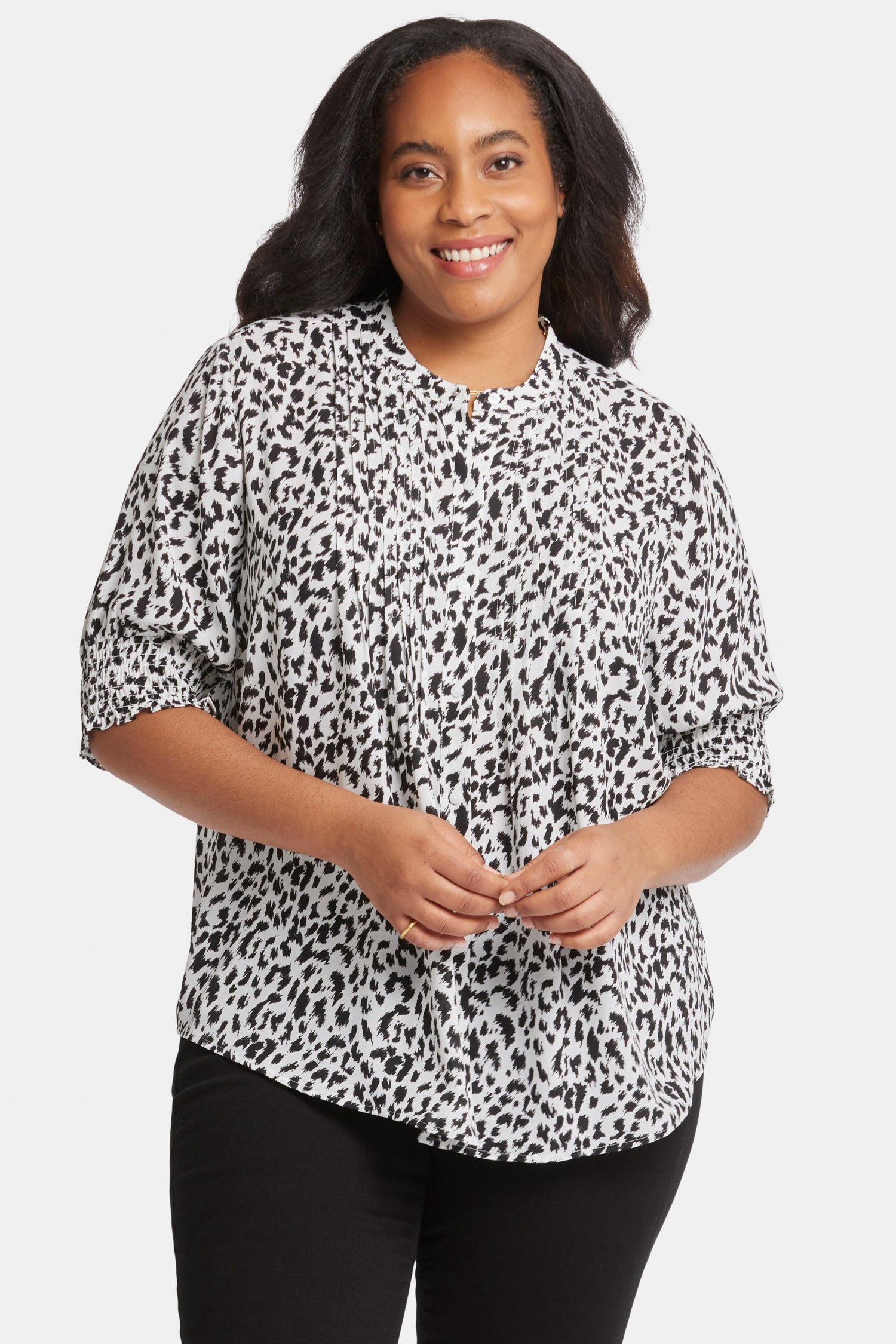 NYDJ Pleated Peasant Blouse In Plus Size  - Gato