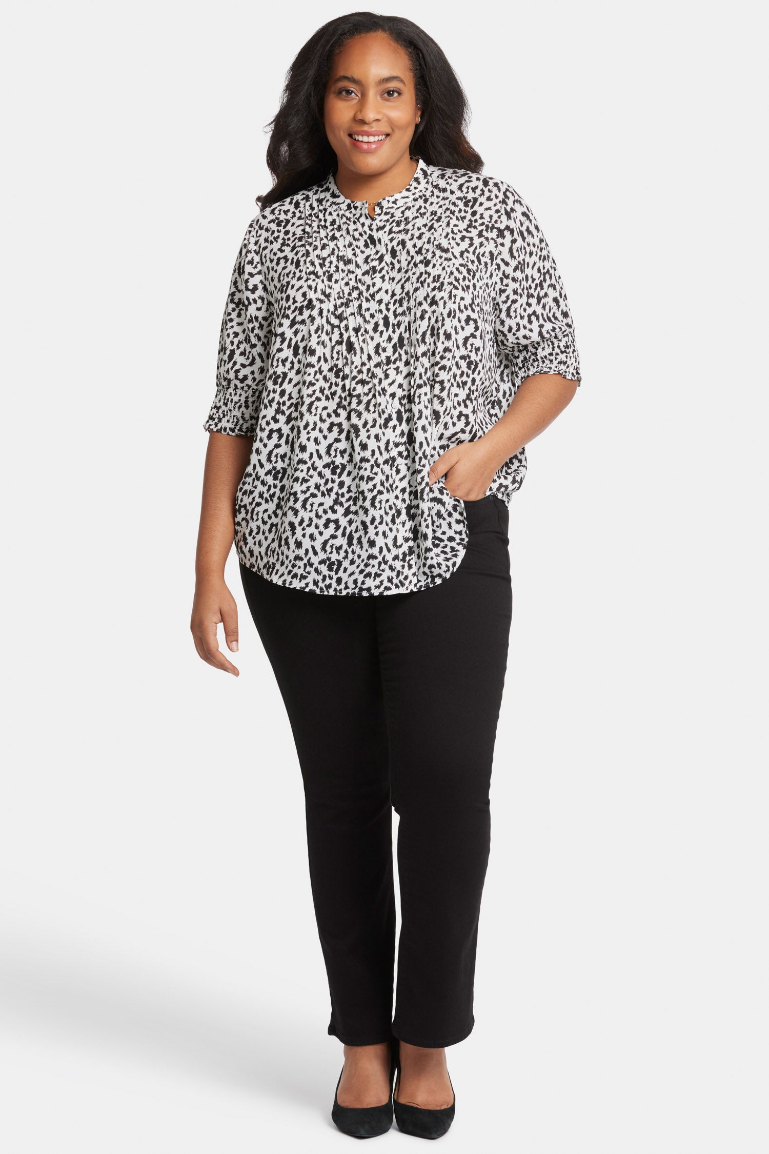 NYDJ Pleated Peasant Blouse In Plus Size  - Gato