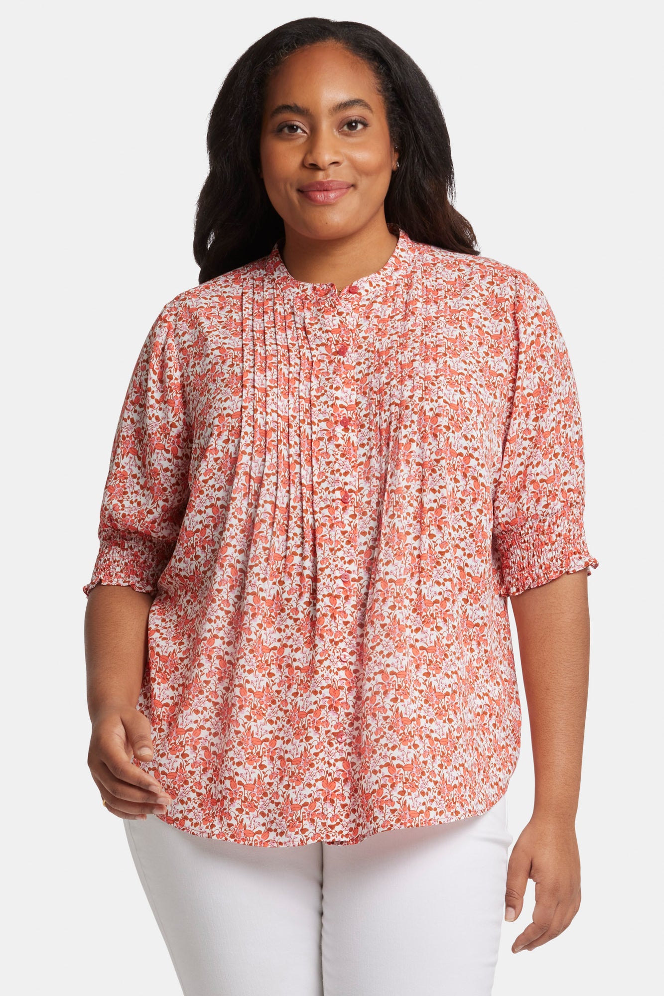 NYDJ Pleated Peasant Blouse In Plus Size  - Pollyanna
