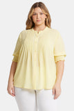 NYDJ Pleated Peasant Blouse In Plus Size  - Yellow Daisy