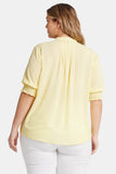 NYDJ Pleated Peasant Blouse In Plus Size  - Yellow Daisy