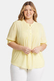 NYDJ Pleated Peasant Blouse In Plus Size  - Yellow Daisy