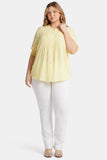 NYDJ Pleated Peasant Blouse In Plus Size  - Yellow Daisy