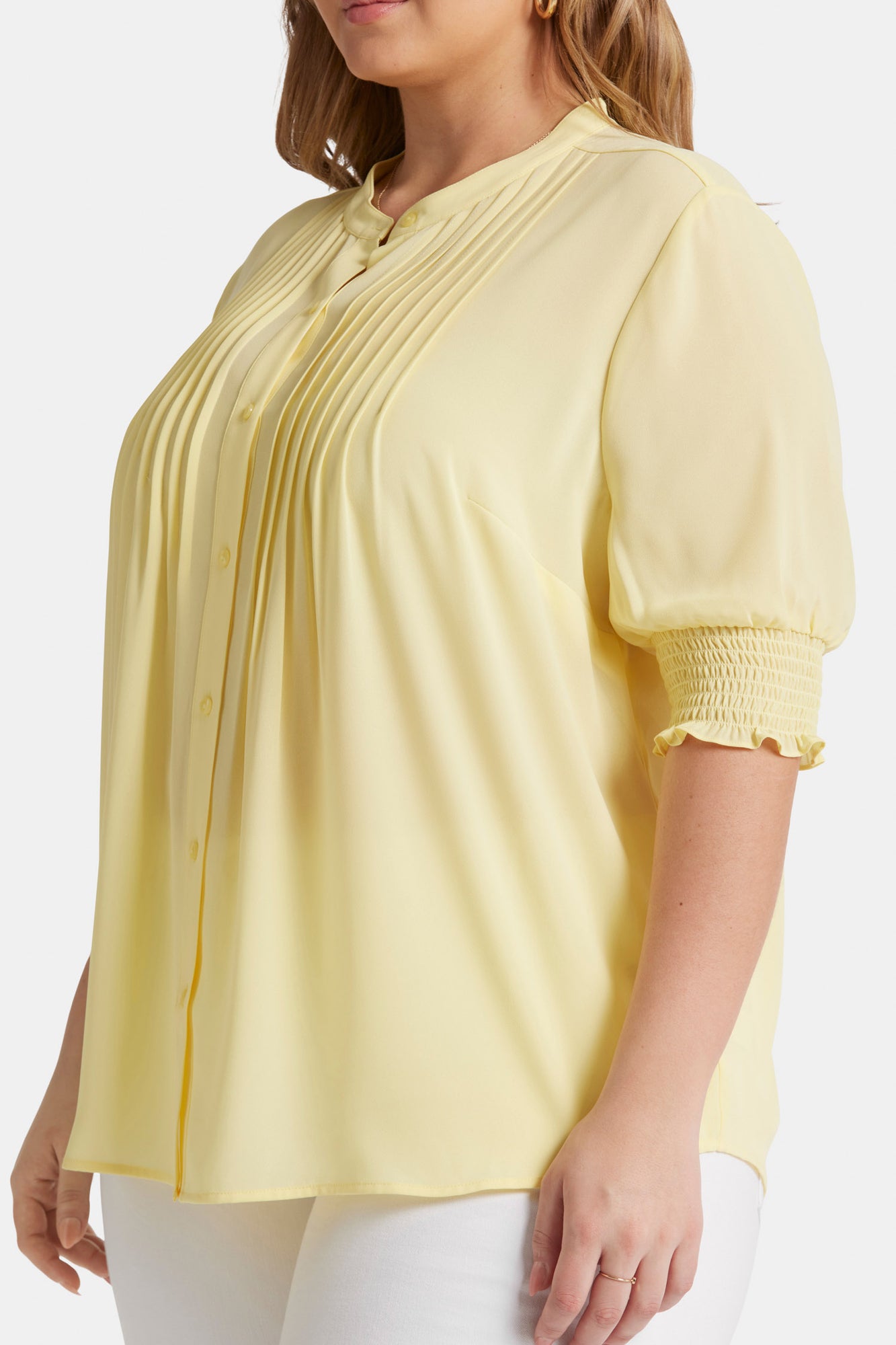 NYDJ Pleated Peasant Blouse In Plus Size  - Yellow Daisy