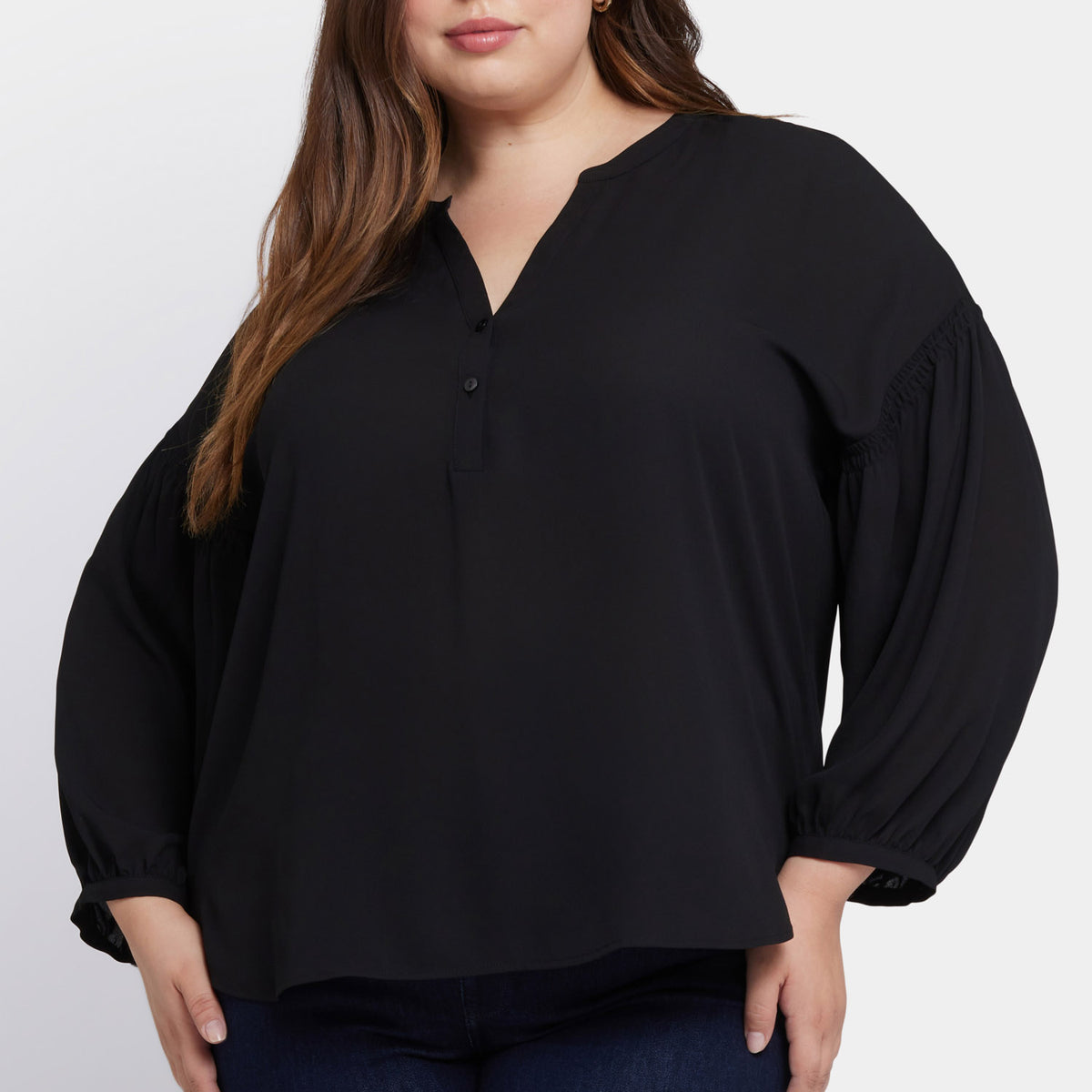 Paulina Peasant Blouse In Plus Size - Black