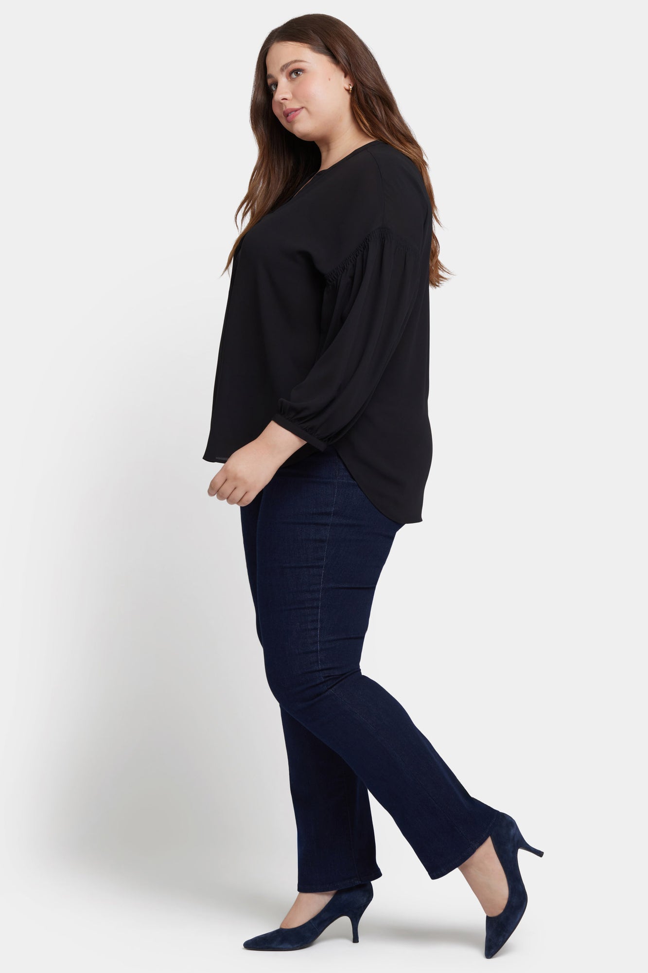 NYDJ Paulina Peasant Blouse In Plus Size  - Black