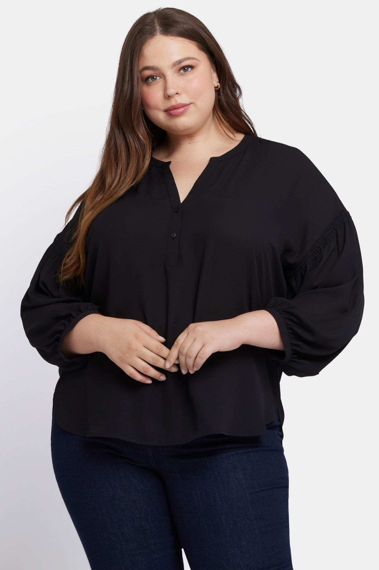 NYDJ Paulina Peasant Blouse In Plus Size  - Black