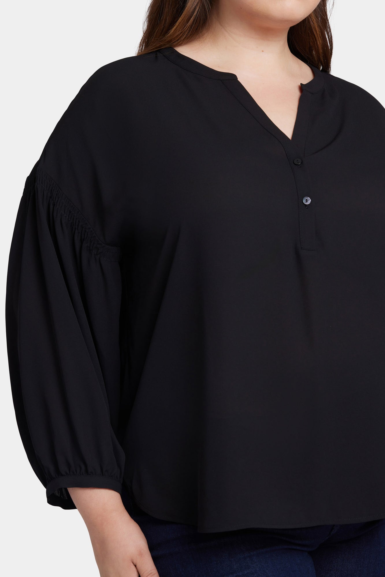 NYDJ Paulina Peasant Blouse In Plus Size  - Black