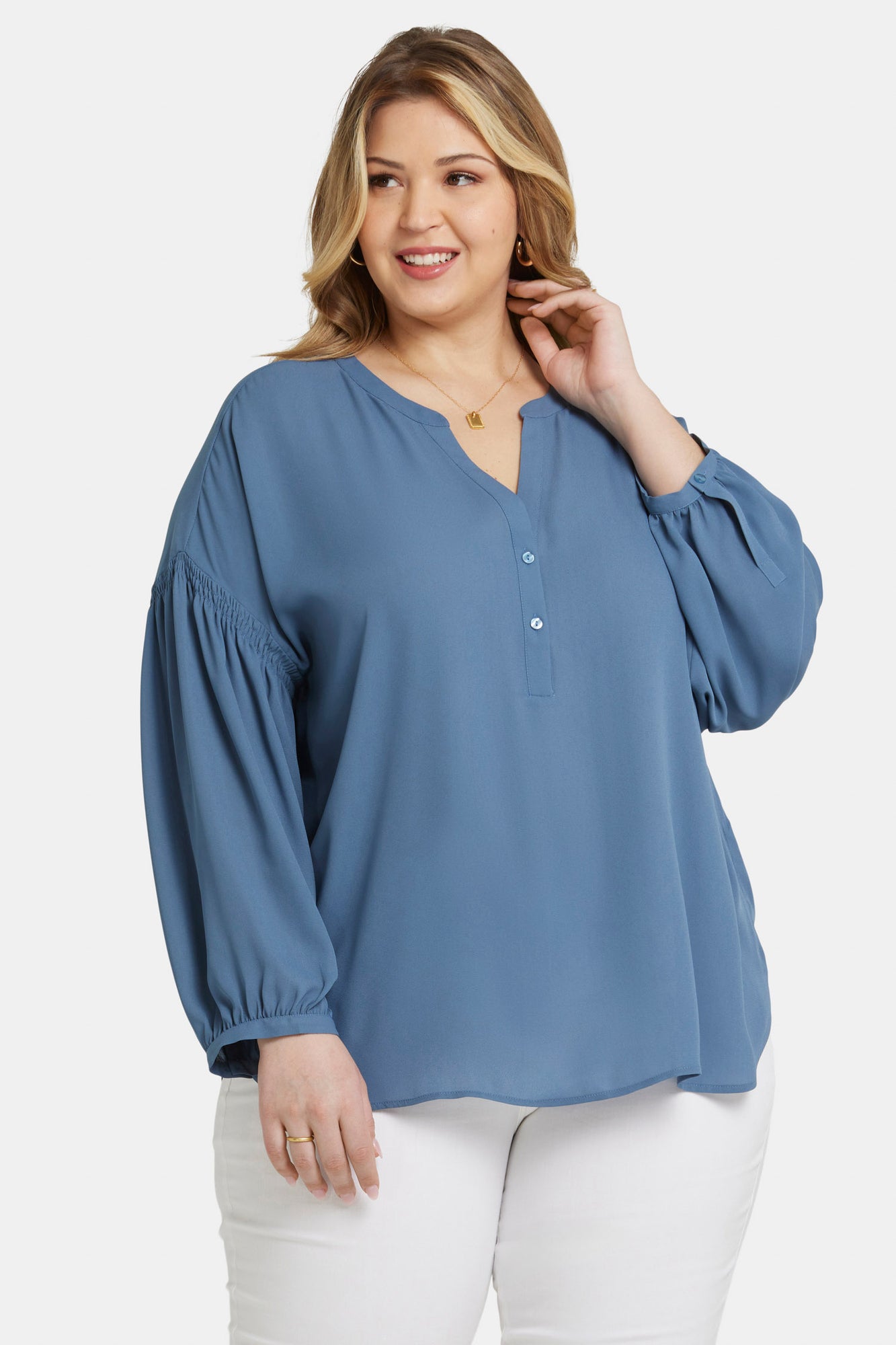 NYDJ Paulina Peasant Blouse In Plus Size  - Blue Stone