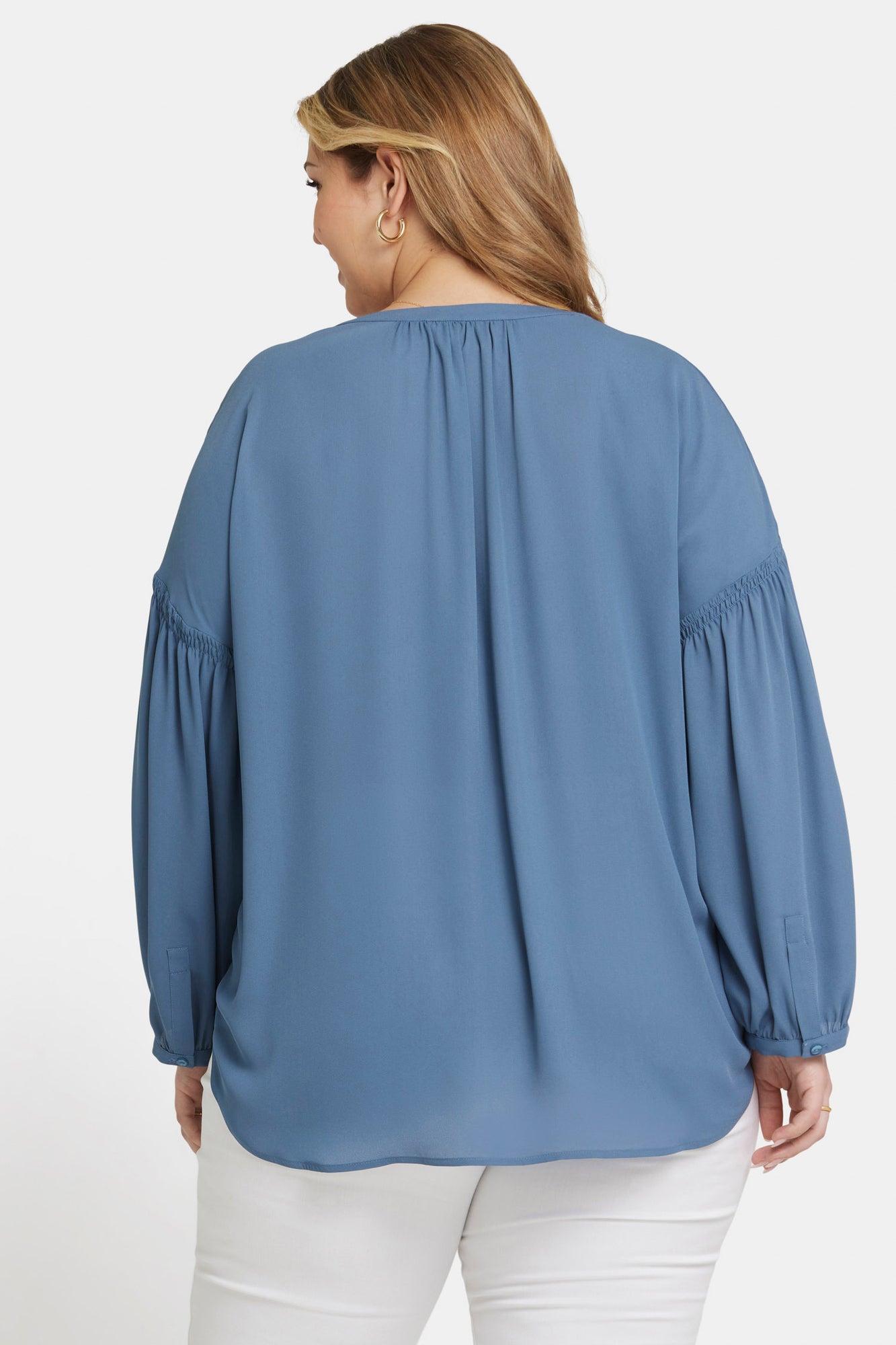 NYDJ Paulina Peasant Blouse In Plus Size  - Blue Stone