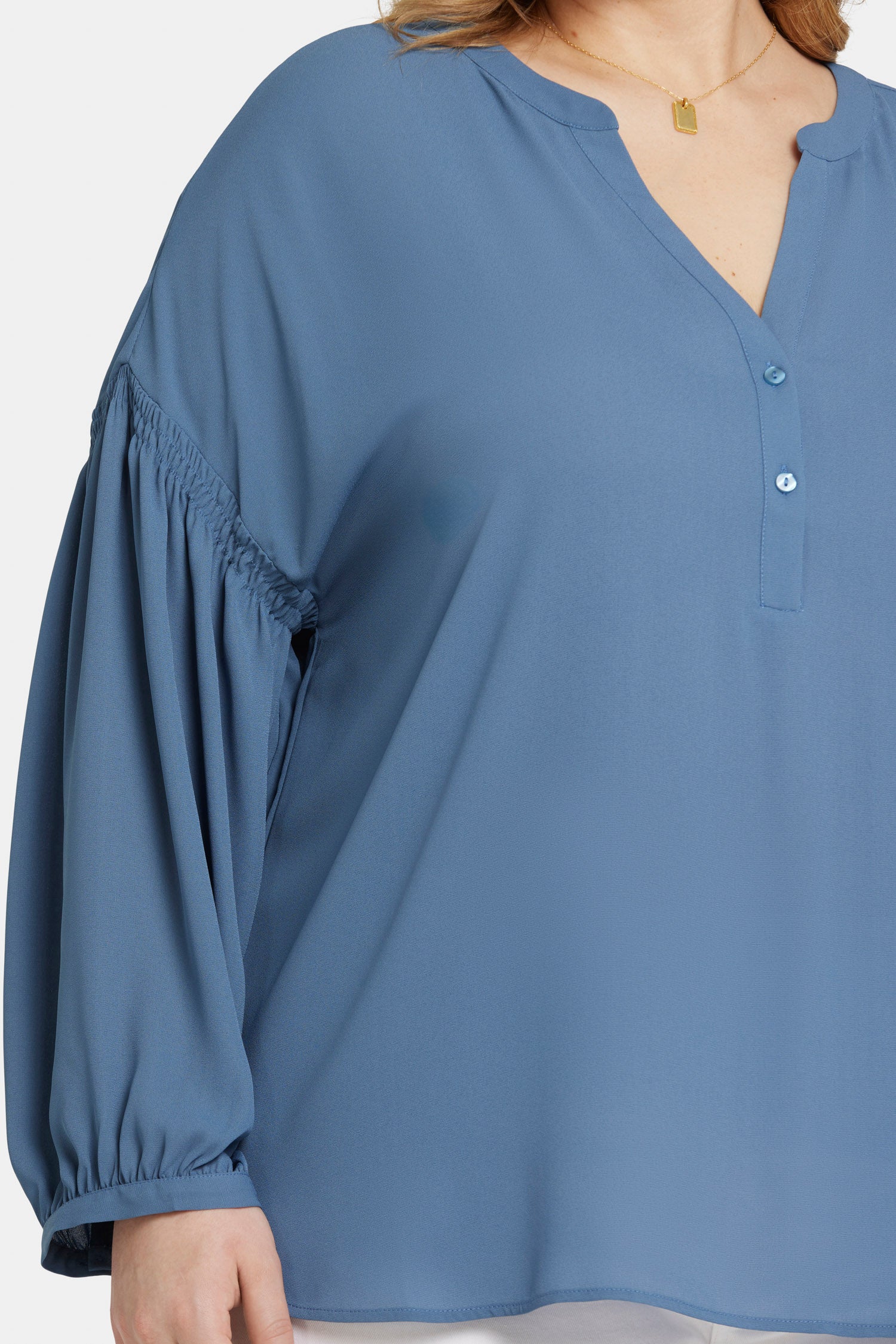 Paulina Peasant Blouse In Plus Size - Blue Stone Solid