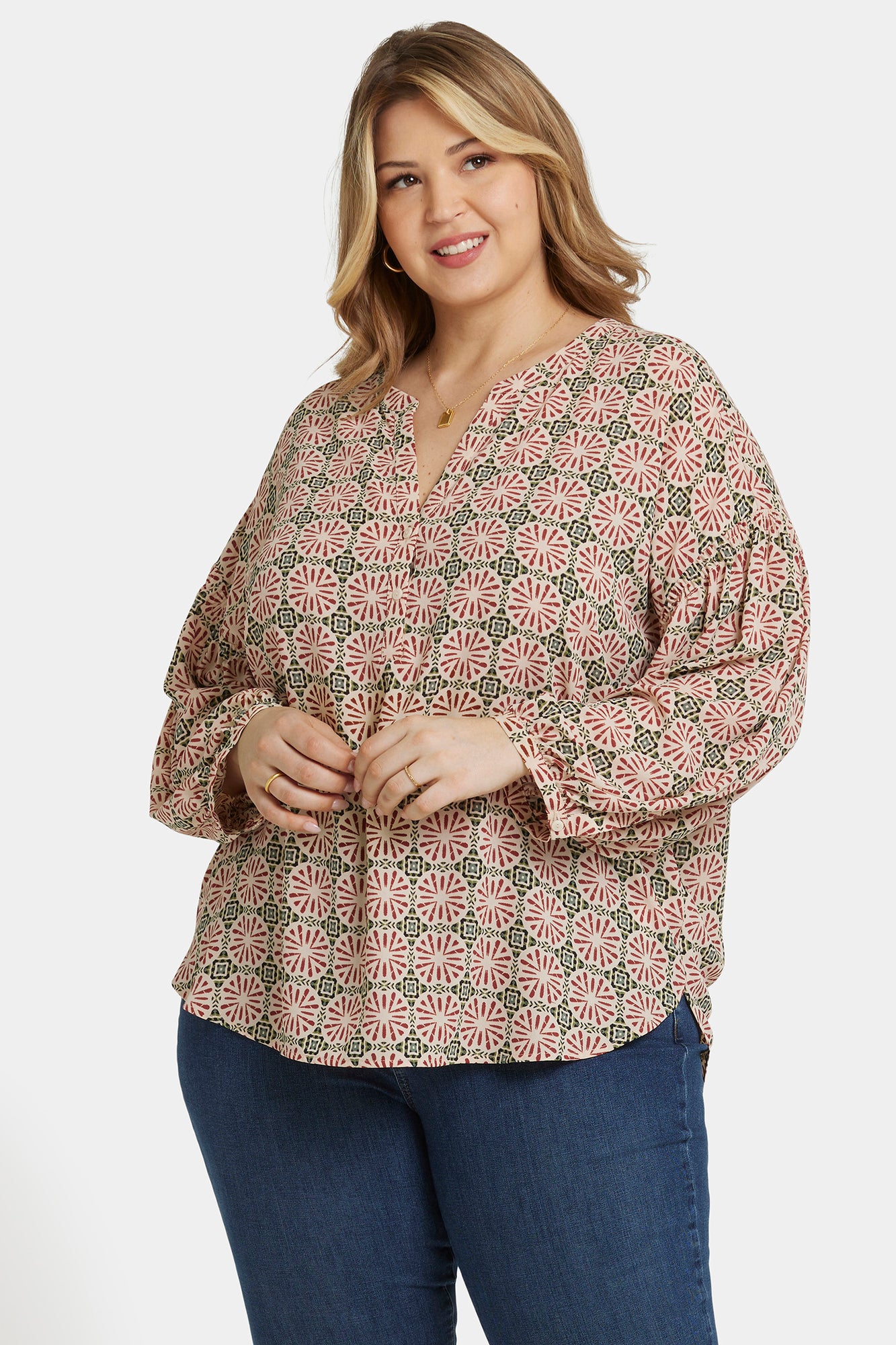 Paulina Peasant Blouse In Plus Size Georgios Geo Multi NYDJ