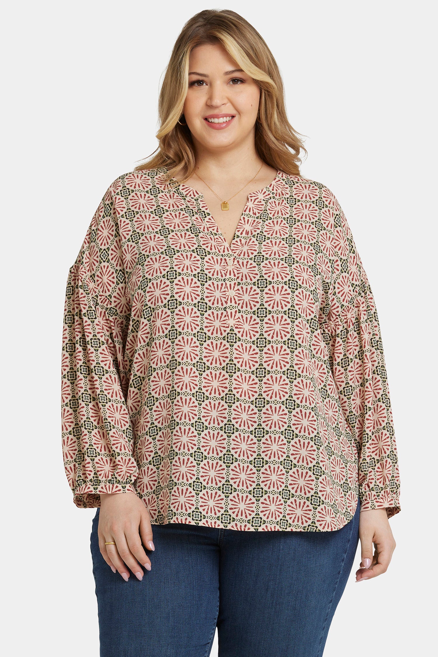 【JOURNAL STANDARD】 OR MODERN PEASNAT TOP Paulina Peasant Blouse In Plus Size - Georgios Geo Multi | NYDJ