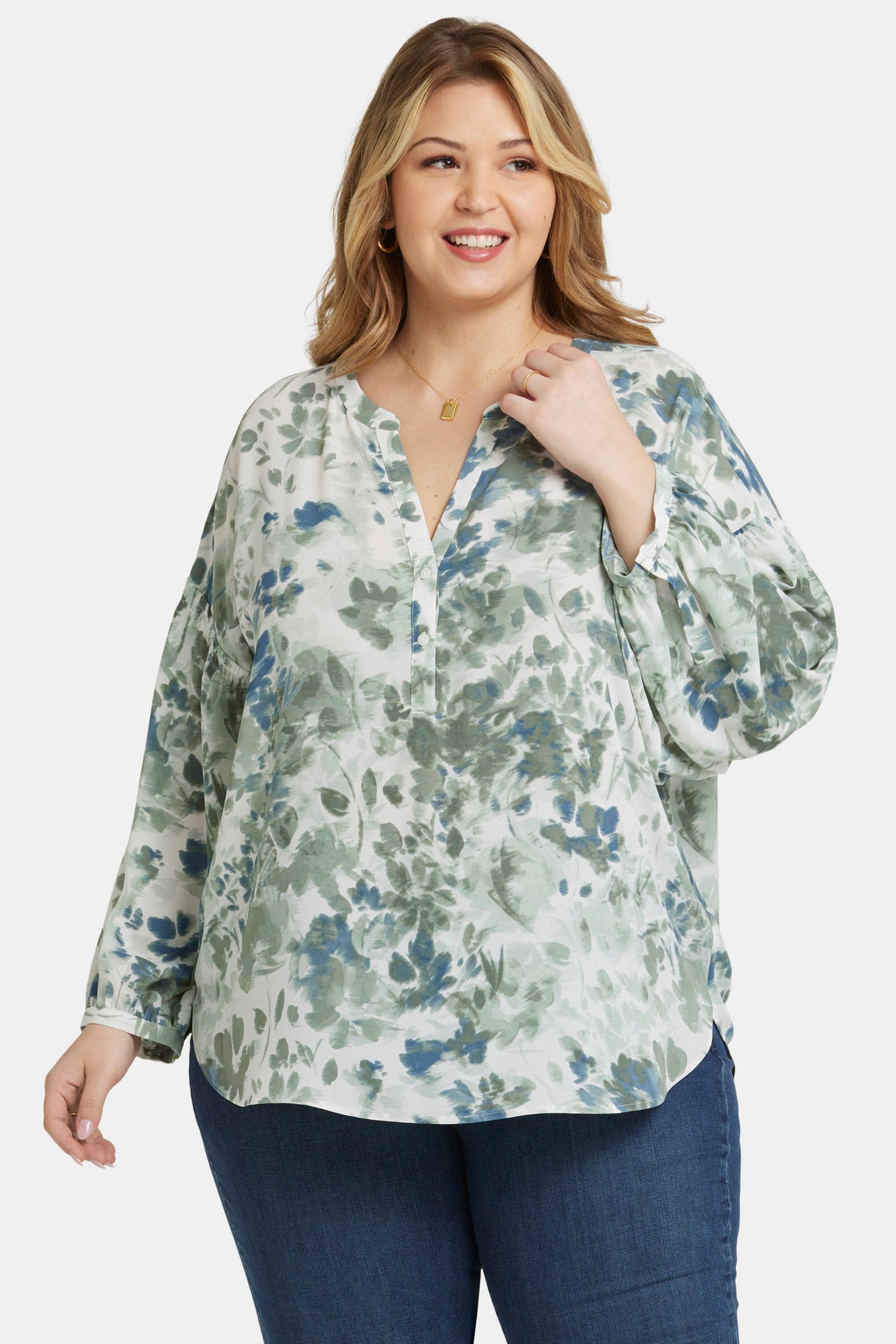 NYDJ Paulina Peasant Blouse In Plus Size  - Cape Malea