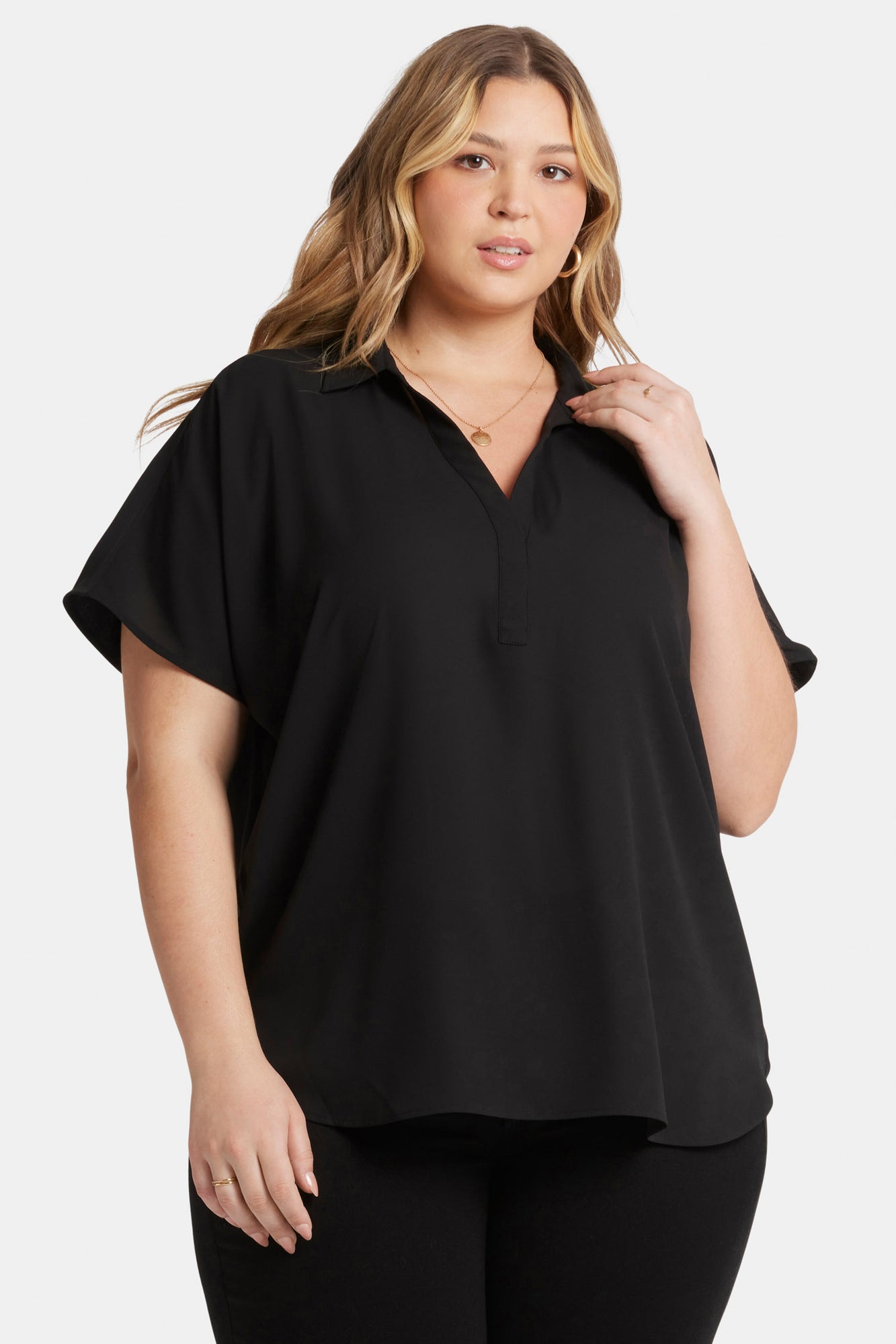 NYDJ Becky Short Sleeved Blouse In Plus Size  - Black