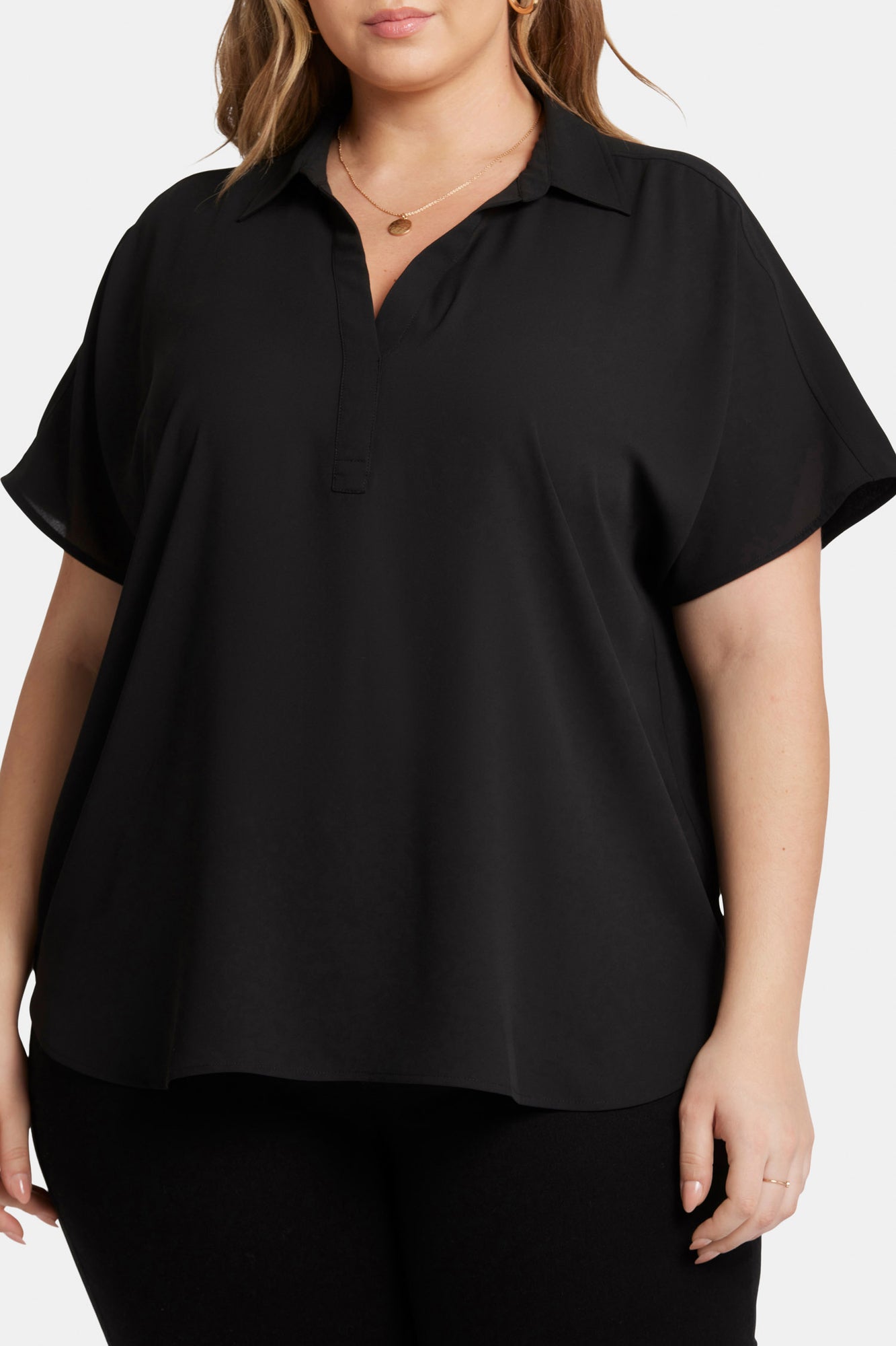 NYDJ Becky Short Sleeved Blouse In Plus Size  - Black