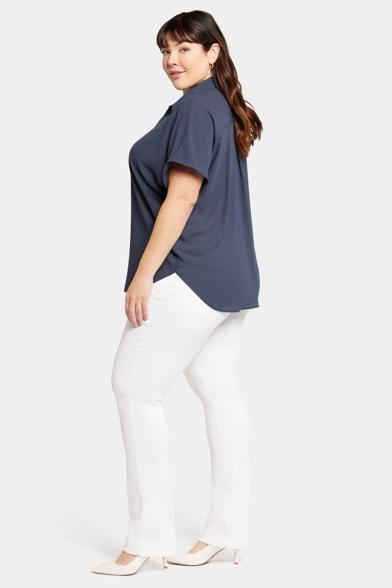 NYDJ Becky Short Sleeved Blouse In Plus Size  - Oxford Navy