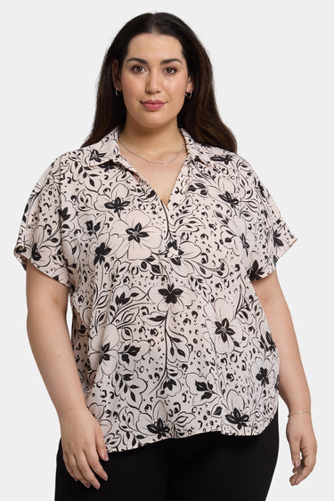 NYDJ Becky Short Sleeved Blouse In Plus Size  - Luna Flores