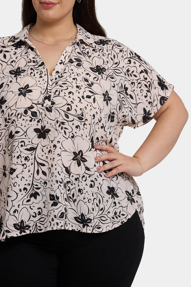 NYDJ Becky Short Sleeved Blouse In Plus Size  - Luna Flores