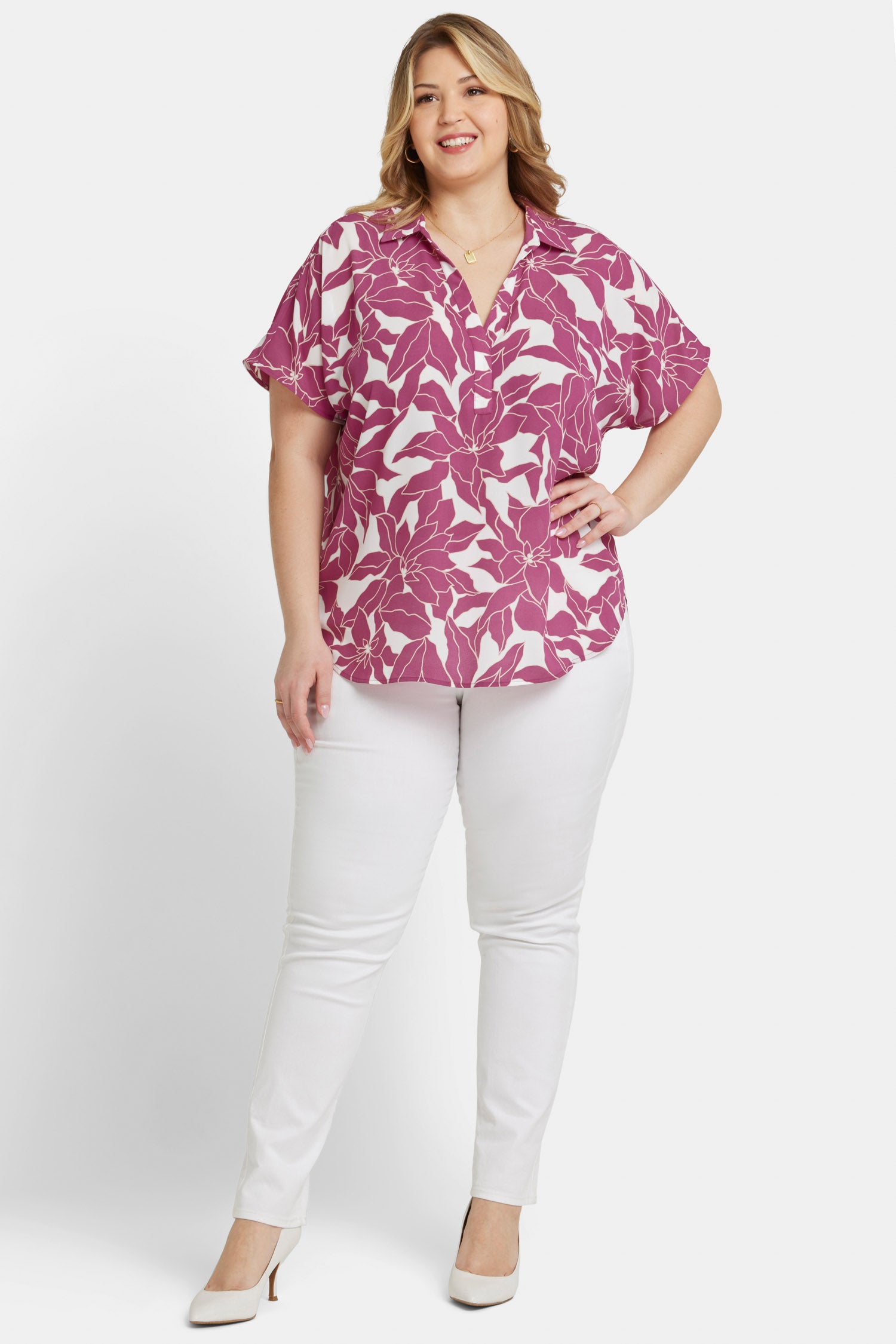 Becky Short Sleeved Blouse In Plus Size - Adonia Purple | NYDJ