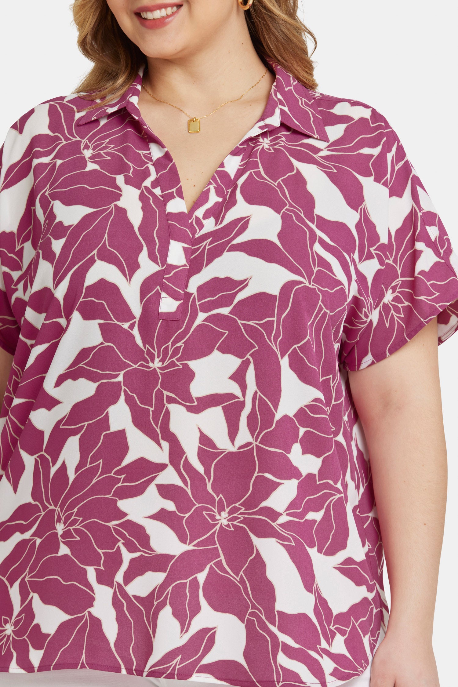 Becky Short Sleeved Blouse In Plus Size - Adonia Purple | NYDJ