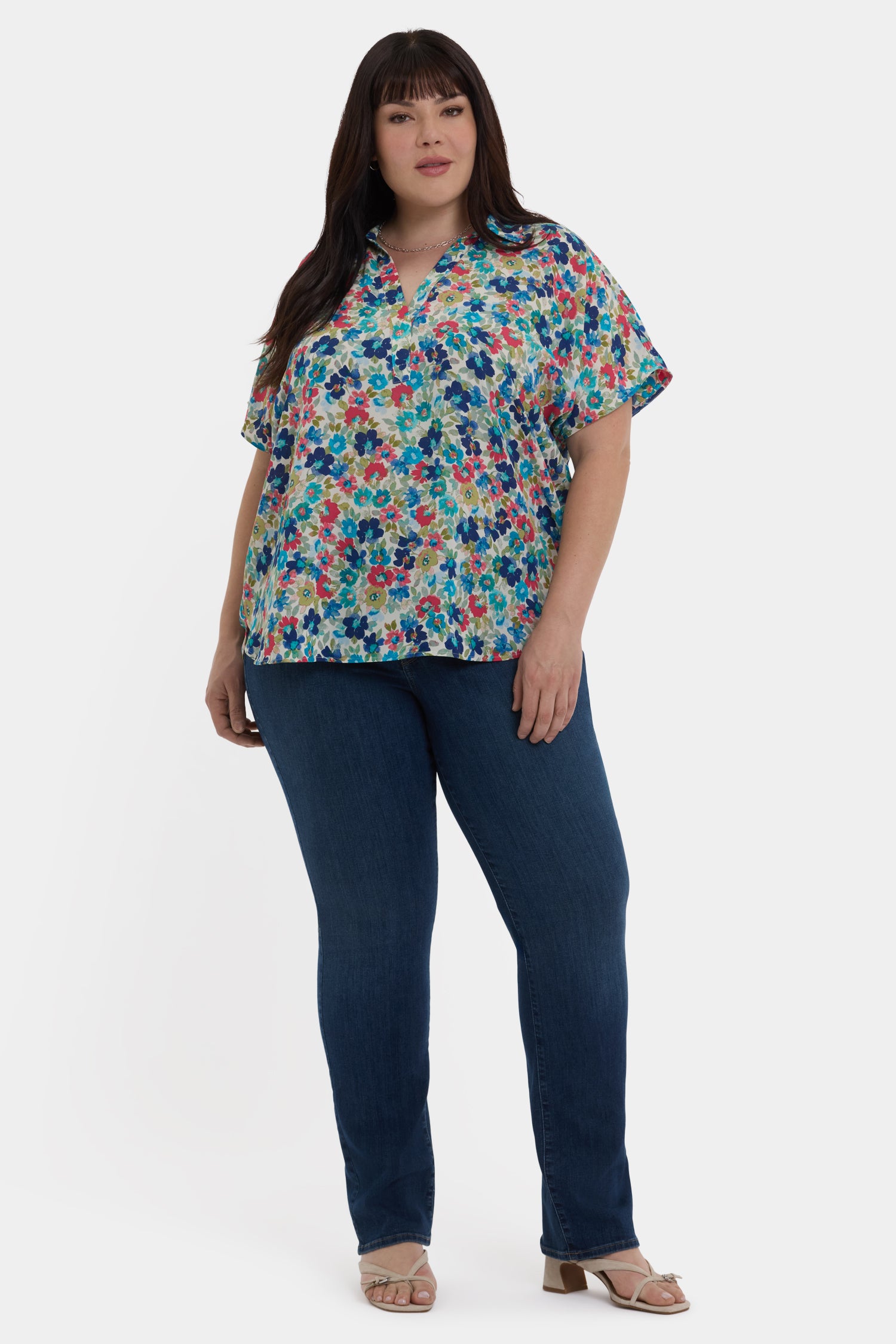 Becky Short Sleeved Blouse In Plus Size - Cala Gracio Multi | NYDJ