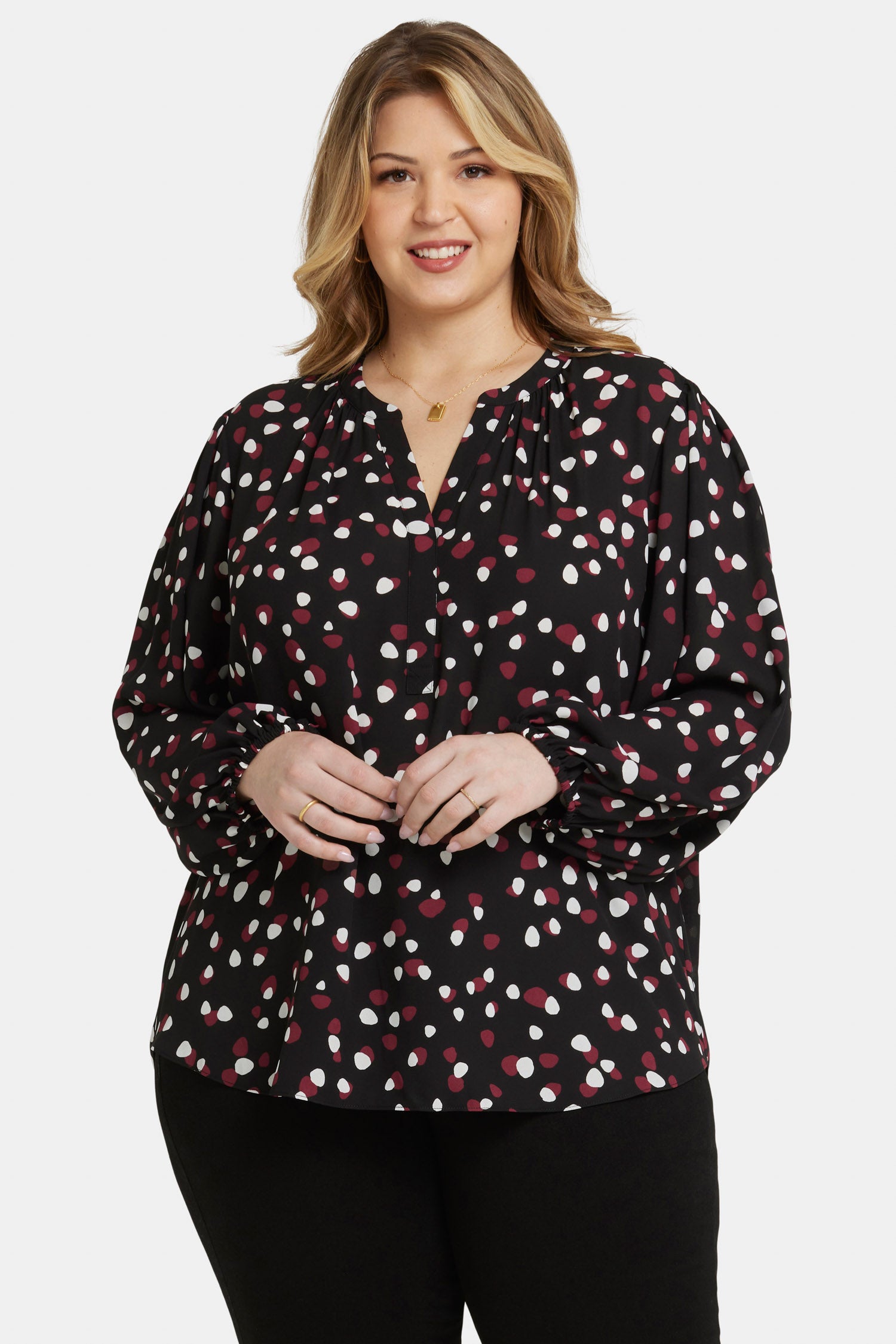 NYDJ Puff Sleeve Popover Top In Plus Size  - Watkins Dot
