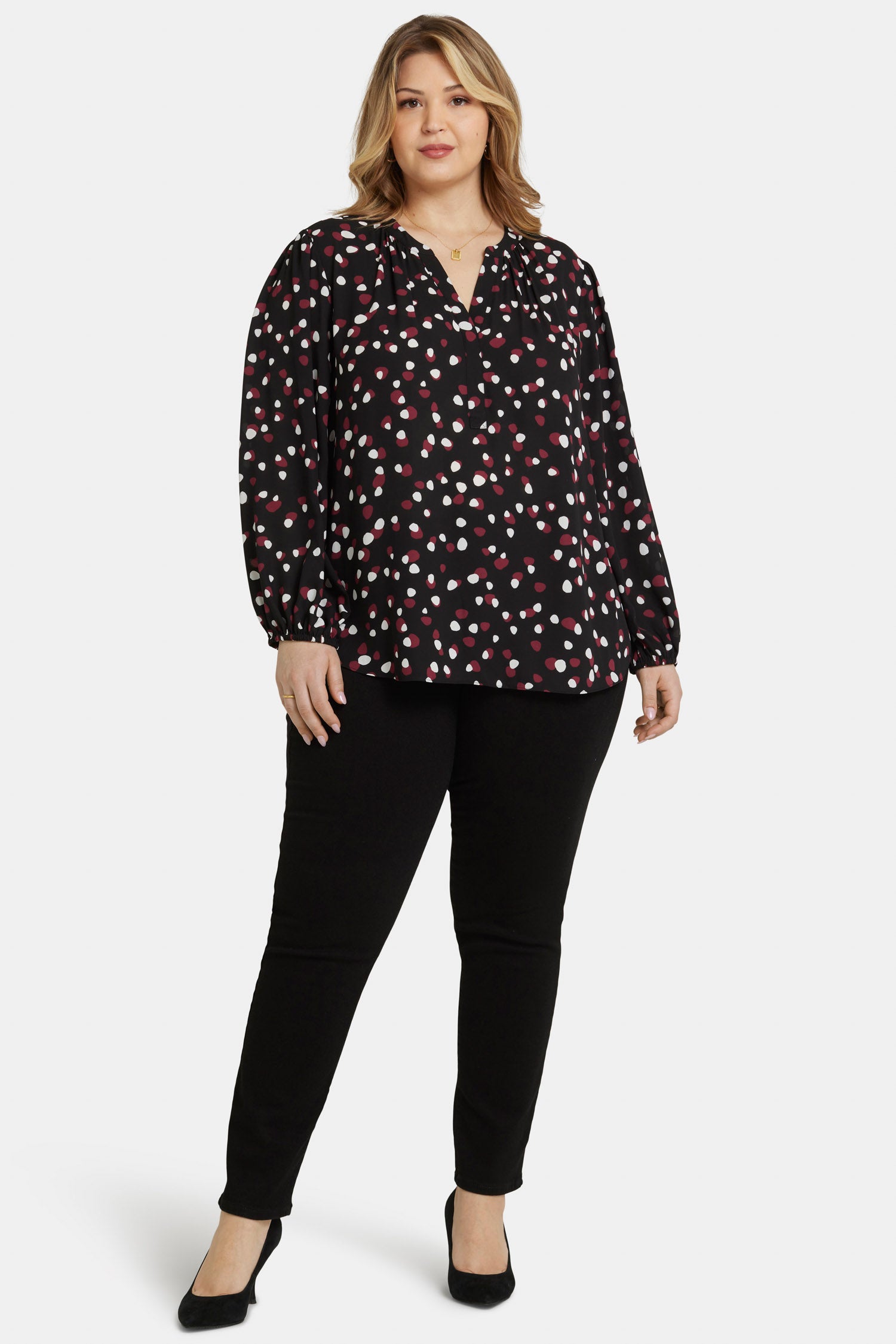 NYDJ Puff Sleeve Popover Top In Plus Size  - Watkins Dot