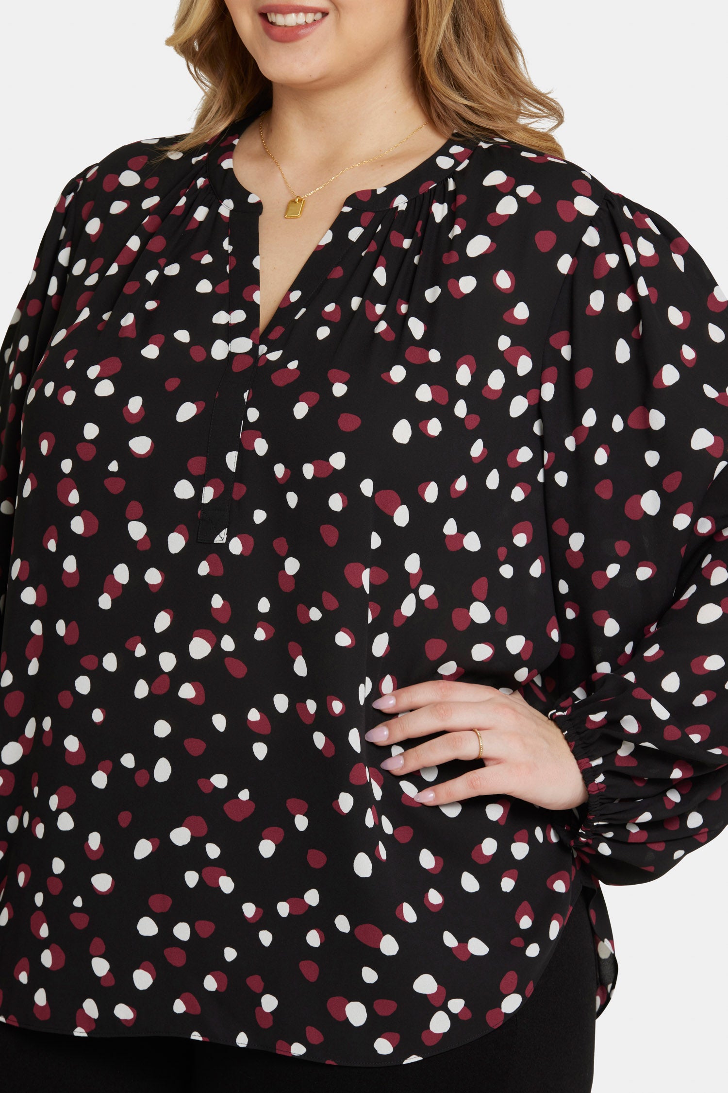 NYDJ Puff Sleeve Popover Top In Plus Size  - Watkins Dot