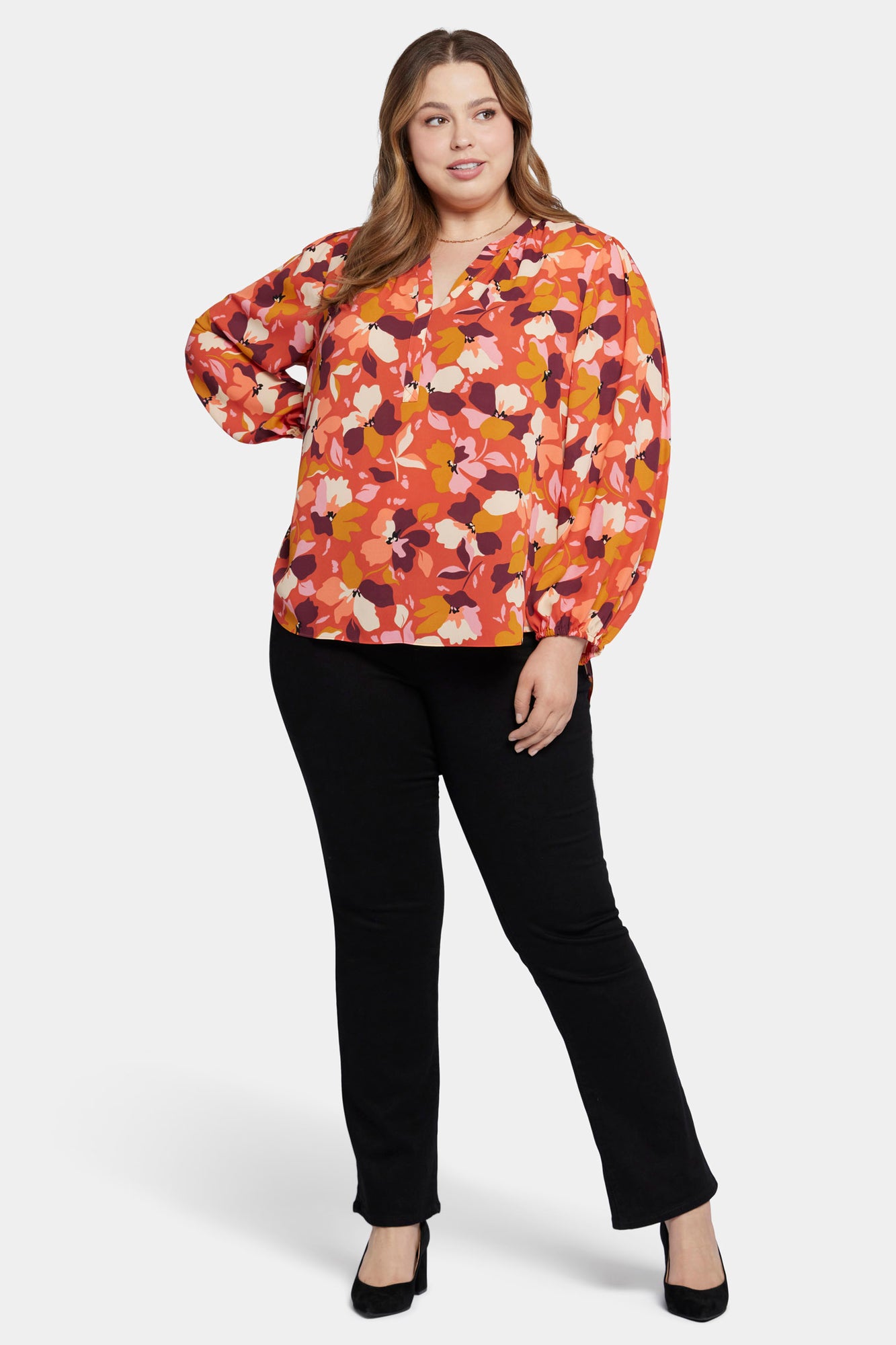 NYDJ Puff Sleeve Popover Top In Plus Size  - Gingervale