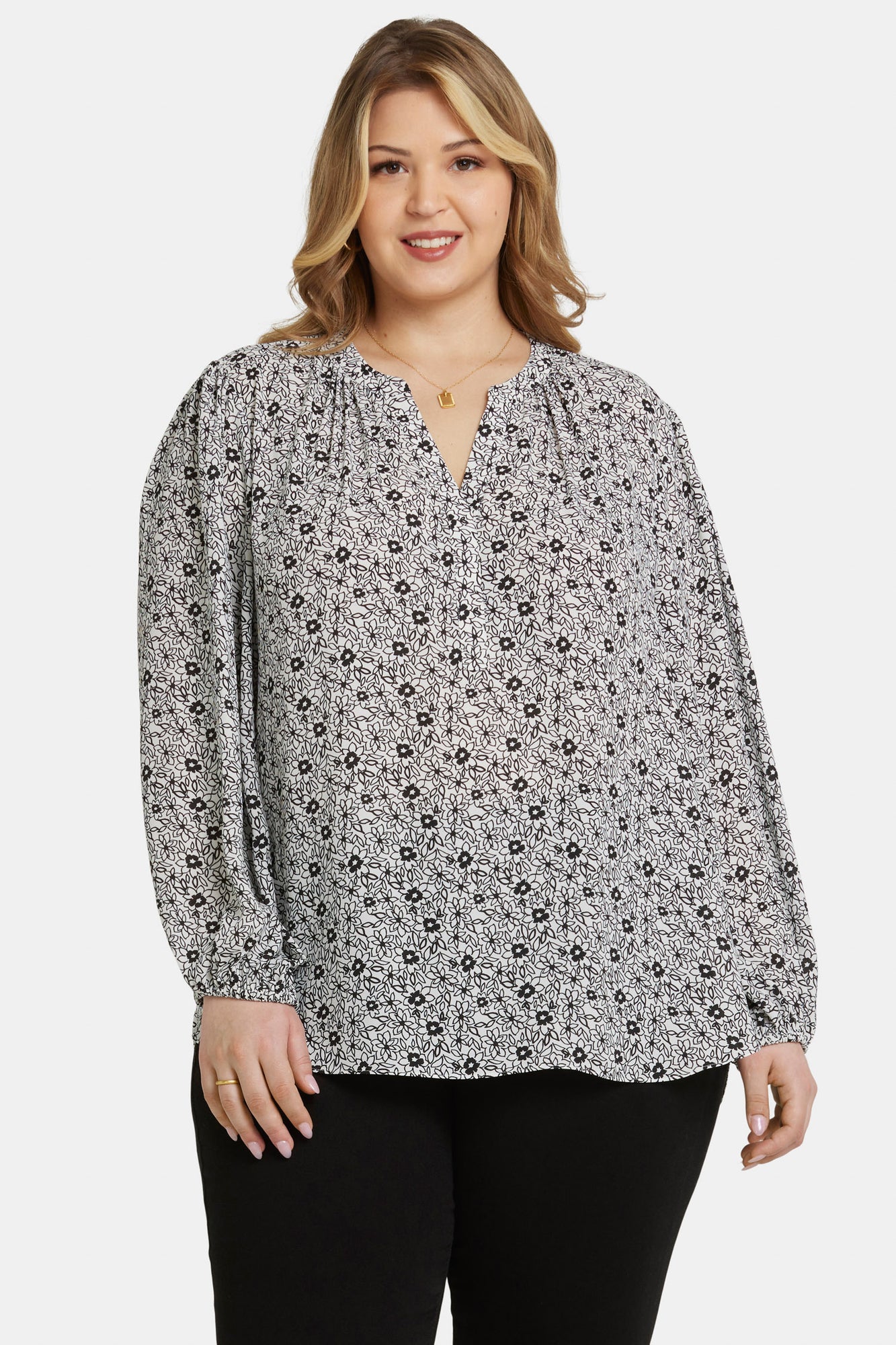 NYDJ Puff Sleeve Popover Top In Plus Size  - Adriana